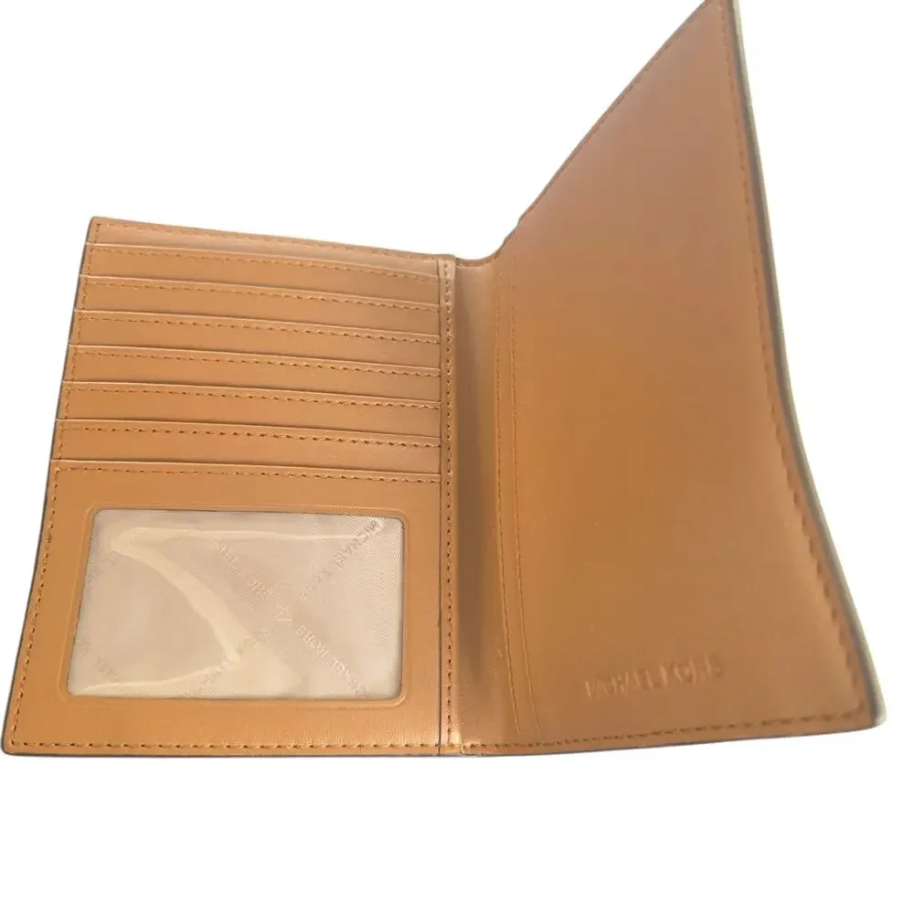 Michael Kors MK Passport Holder Wallet Brown Logo PVC Travel Organizer